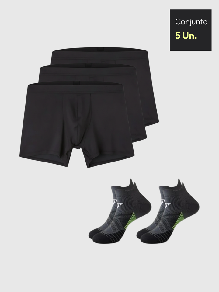 Kit 3x Cuecas Bamboo Fiber Performance + 2x Pares de Meia Running